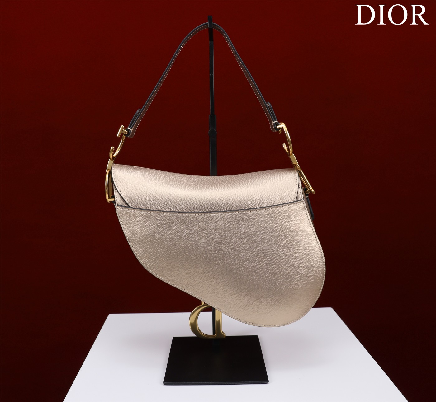 Saddle Bag with Strap Light Gold Grained Calfskin